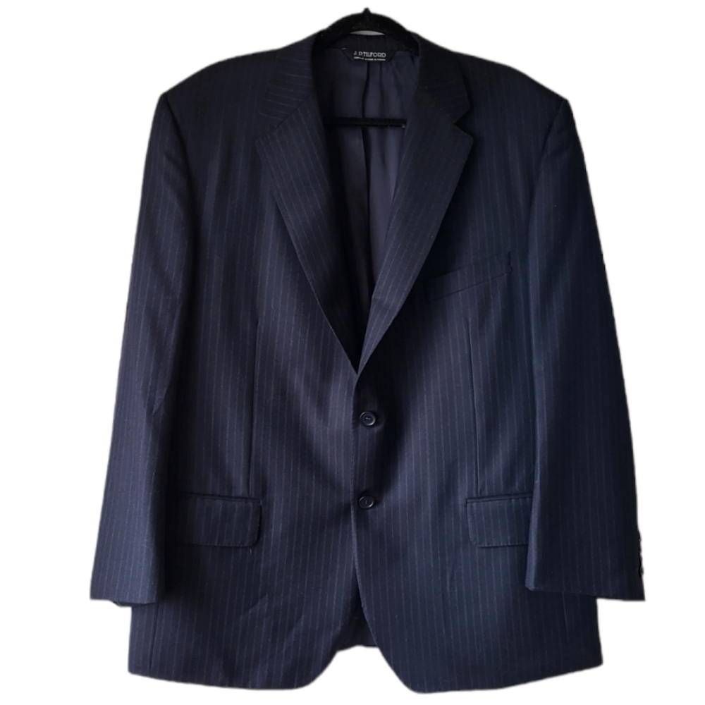 J.P Tilford Samuelsohn Harry Rosen wool navy blue pinstripes blazer Sz 46-40R